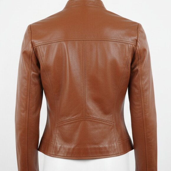 NWT Michael Kors Women's Brown Cropped Leather Moto Jacket - Picture 3 of 15